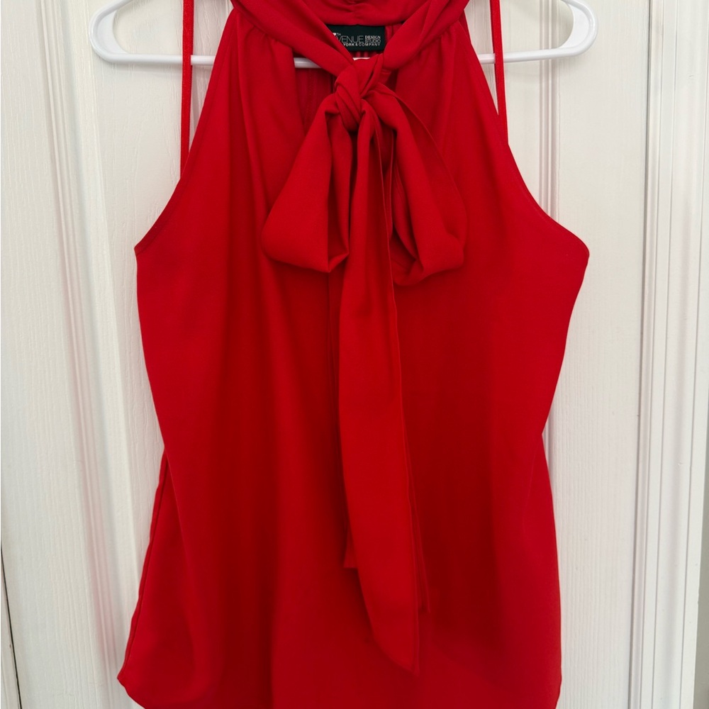 New York & Company Vibrant Red Bow Blouse